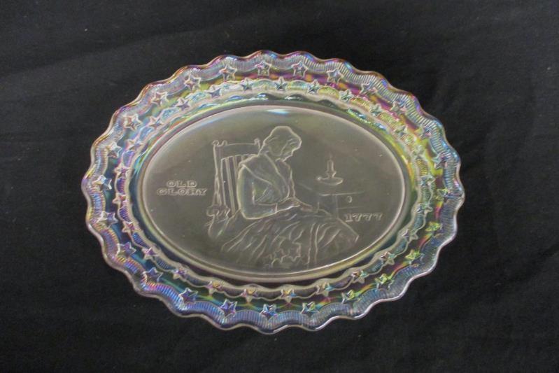 Vintage 1970s Fostoria Iridescent Crystal Plate Old Glory 1777 Decorative