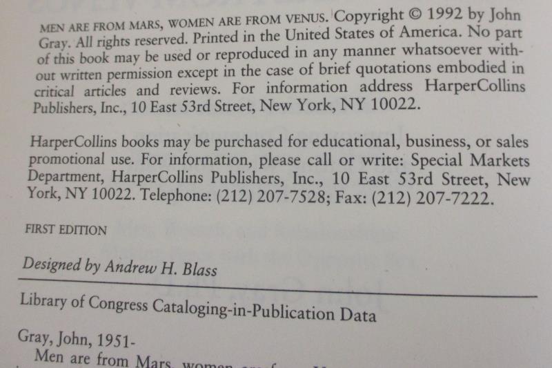 Men Are from Mars Women Are From Venus by John Gray Ph D Hardback 1992