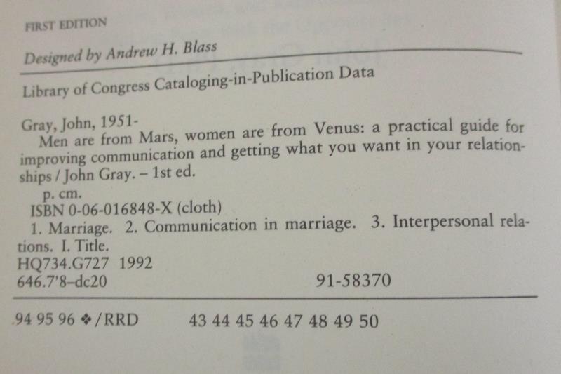 Men Are from Mars Women Are From Venus by John Gray Ph D Hardback 1992