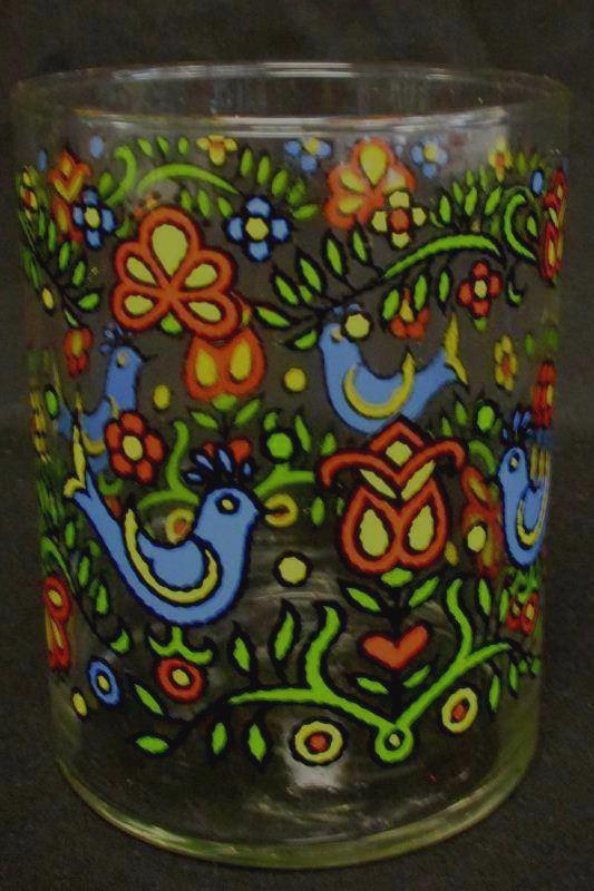 Vtg Glass Candle Holder 70s Hand Painted Love Birds Unmarked Valentines