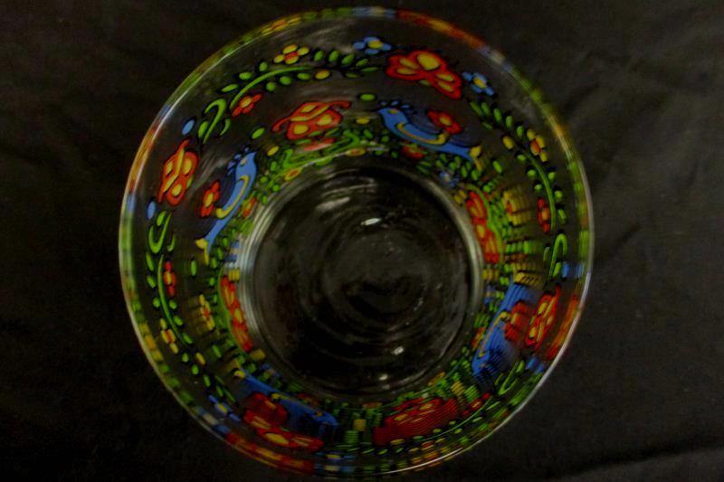 Vtg Glass Candle Holder 70s Hand Painted Love Birds Unmarked Valentines