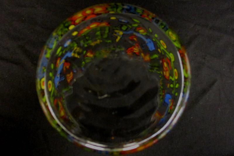 Vtg Glass Candle Holder 70s Hand Painted Love Birds Unmarked Valentines