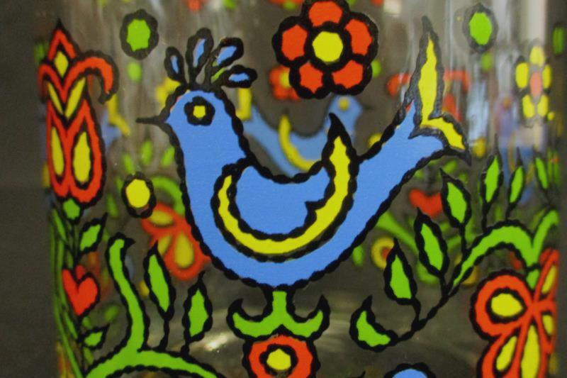 Vtg Glass Candle Holder 70s Hand Painted Love Birds Unmarked Valentines