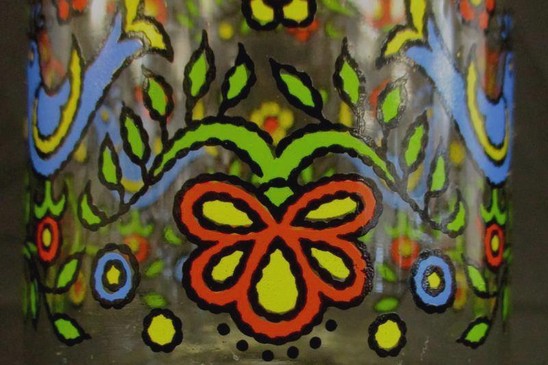 Vtg Glass Candle Holder 70s Hand Painted Love Birds Unmarked Valentines