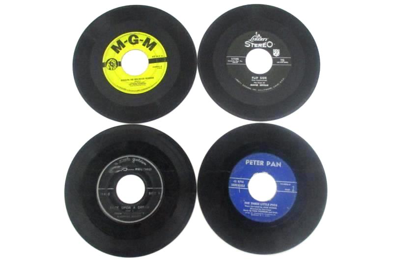 Lot of Four Vintage 45 RPM Records Featuring Children's Songs