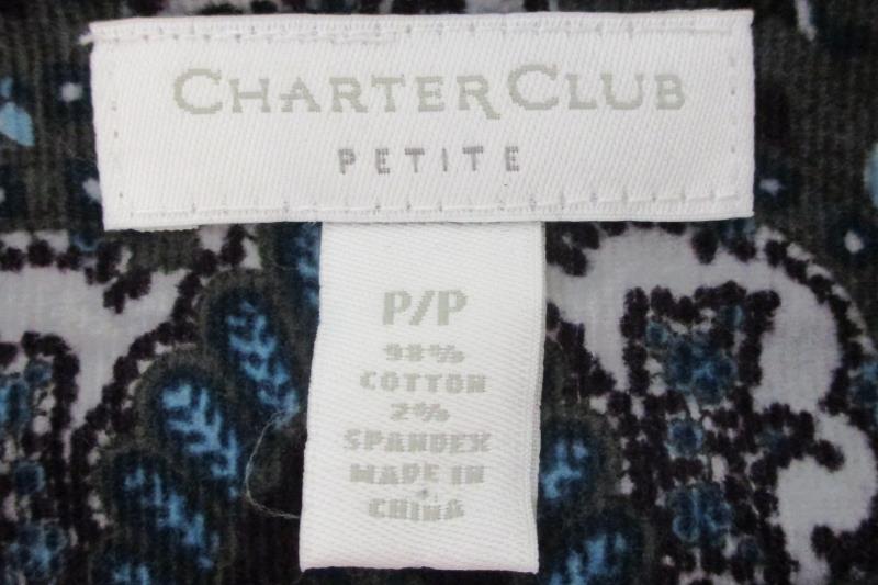 Charter Club Women's Bond Street Corduroy Paisley Button Up Jacket Sz P With Tag