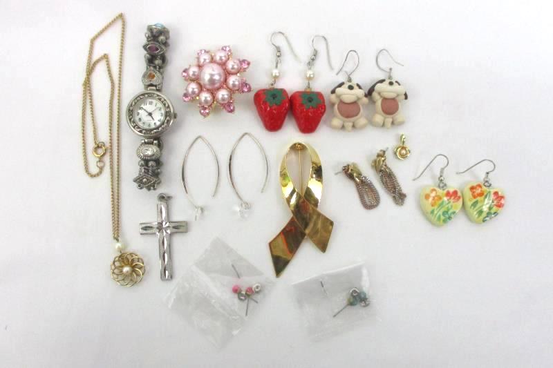Box Of 13 Miscellaneous Jewelry Pendants Knickknacks Watch Earrings