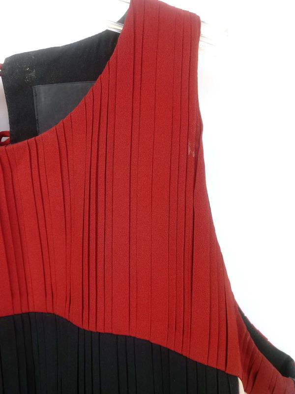 GREYLIN Dress Color Block Pleated Gingham Lined Red Black Tan White Women's XS
