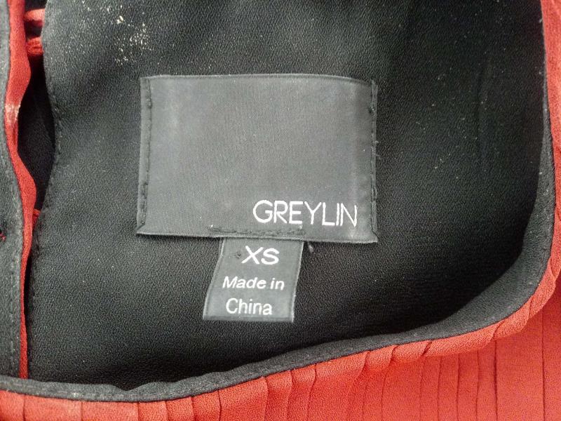GREYLIN Dress Color Block Pleated Gingham Lined Red Black Tan White Women's XS
