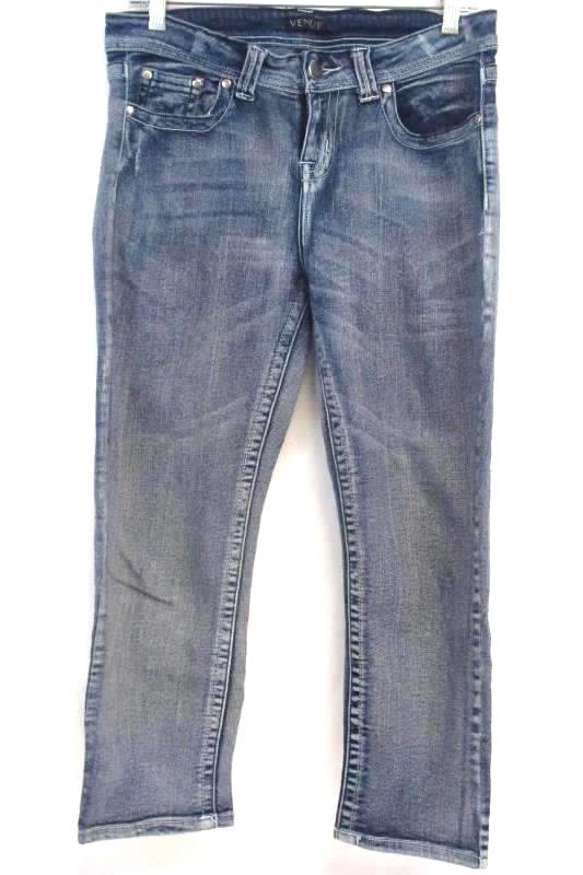 Venus Women's Stone Washed Denim Jeans Capri's With Diamond Rhinestone's Sz 8