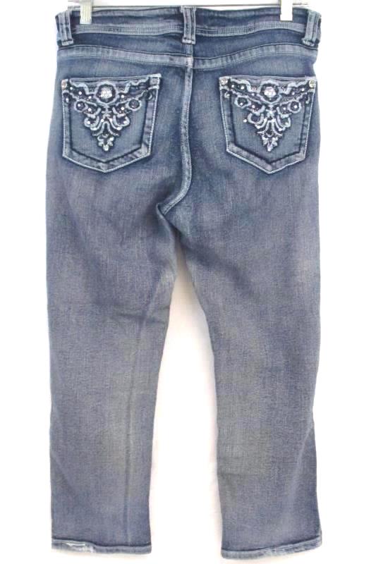 Venus Women's Stone Washed Denim Jeans Capri's With Diamond Rhinestone's Sz 8