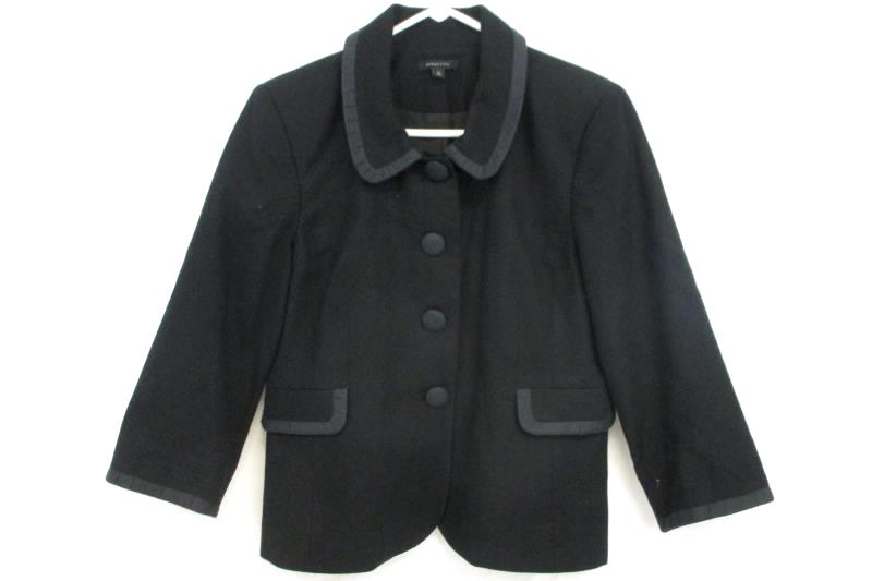 Semantiks Women's Textured Black Blazer Jacket 4 Button Front Cotton Blend Sz 10