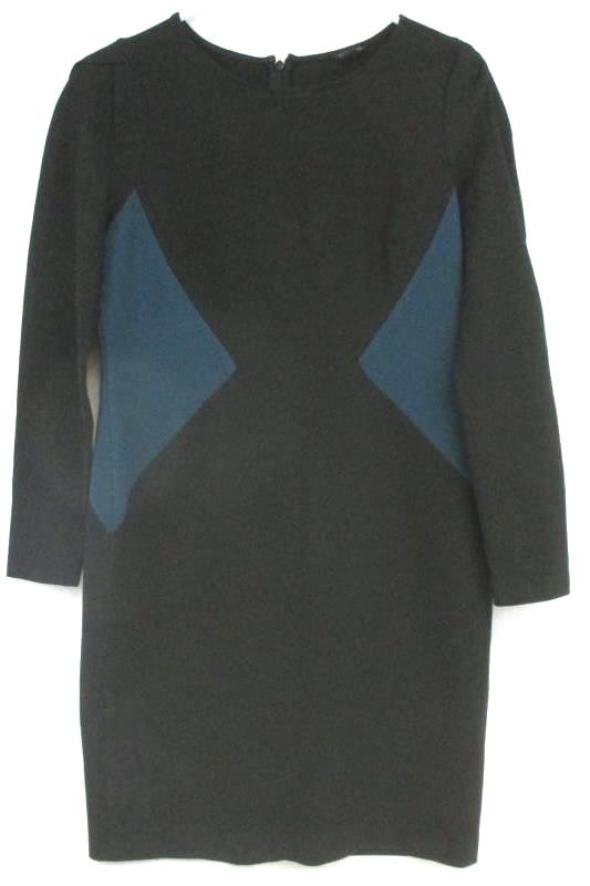 Ann Taylor Petite Women's Size 6P Sheath Dress Black Teal Long Sleeve Career