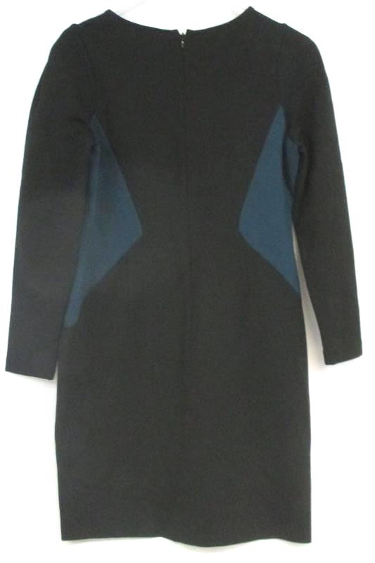 Ann Taylor Petite Women's Size 6P Sheath Dress Black Teal Long Sleeve Career