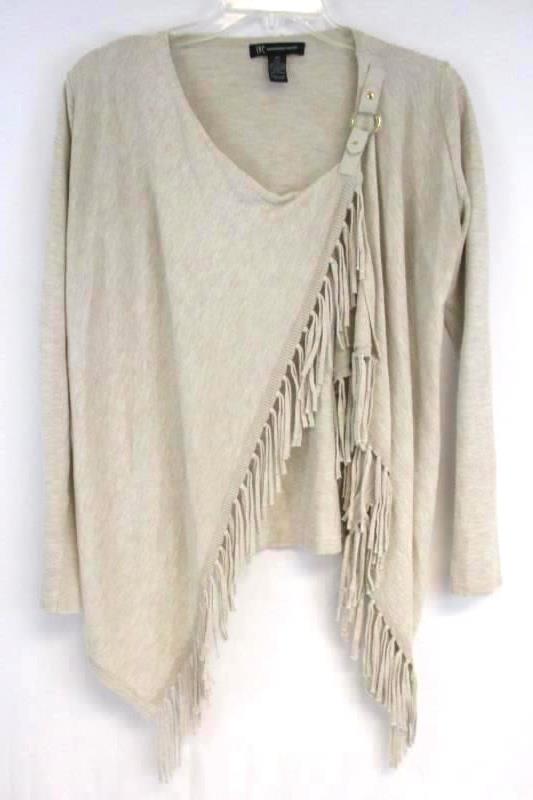 INC International Concepts Cardigan Shawl Sweater Ivory Tasseled Women's Size XS