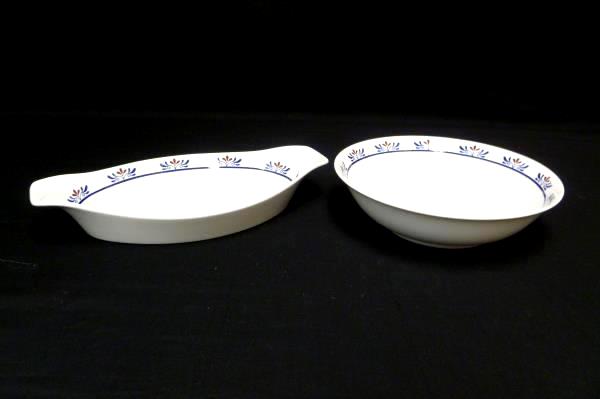Set of 2 Vintage Fine Porcelain Serving Bowl & Oval Dish Handles Japan Ovenproof