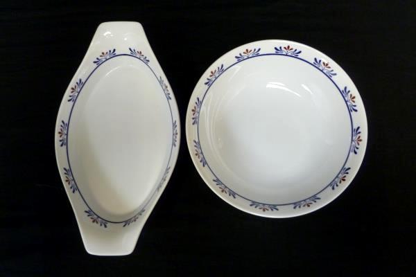 Set of 2 Vintage Fine Porcelain Serving Bowl & Oval Dish Handles Japan Ovenproof