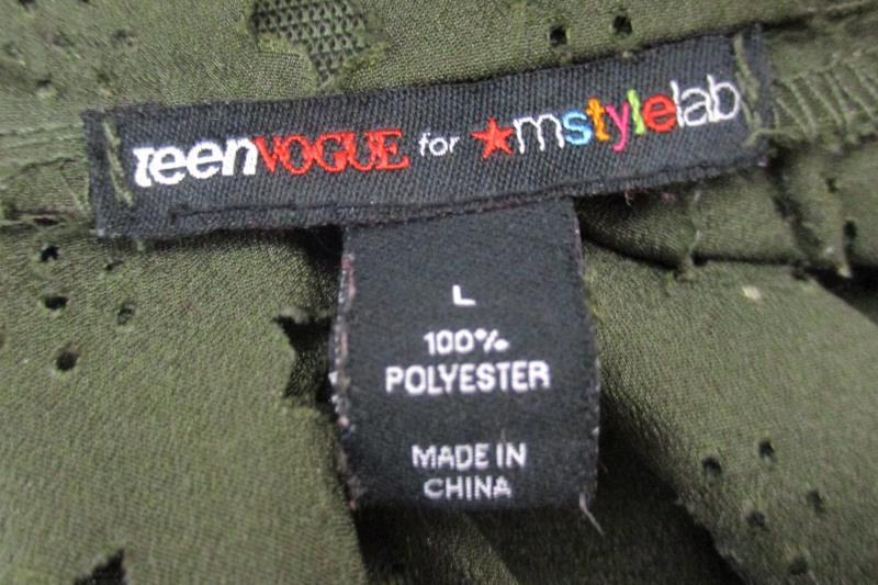 Teen Vogue Macys Junior's Army Green Zipper Star Cutout Skirt Elastic Waist Sz L