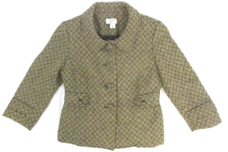 Ann Taylor Loft Women's Brown Tweed Petite Blazer Suit Jacket Button Up Size 00P