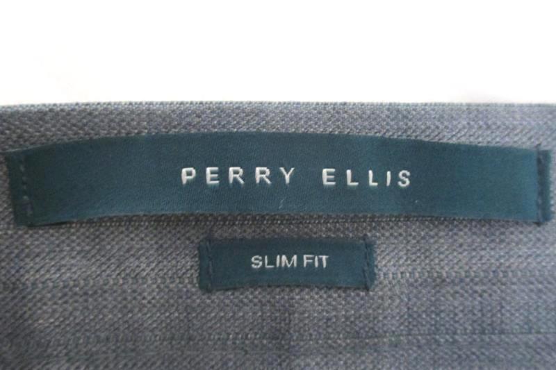 Perry Ellis Men's Slim Fit Gray Striped Flat Front Dress Pants Slacks Sz 36W 30L