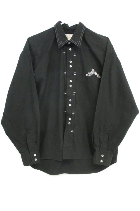 Bugatchi Uomo Vtg Black Western Button Up Shirt Floral Embroidery Mens Size M