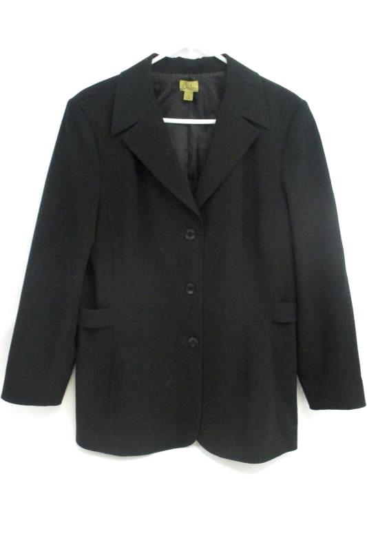 Caslon Women's 3 Button Front Black Blazer Career Jacket Polyester Blend Size 16