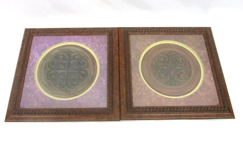 Lot of 2 Designs Direct Framed Wood Wall Hangings Fleur-De-Lis Abstract