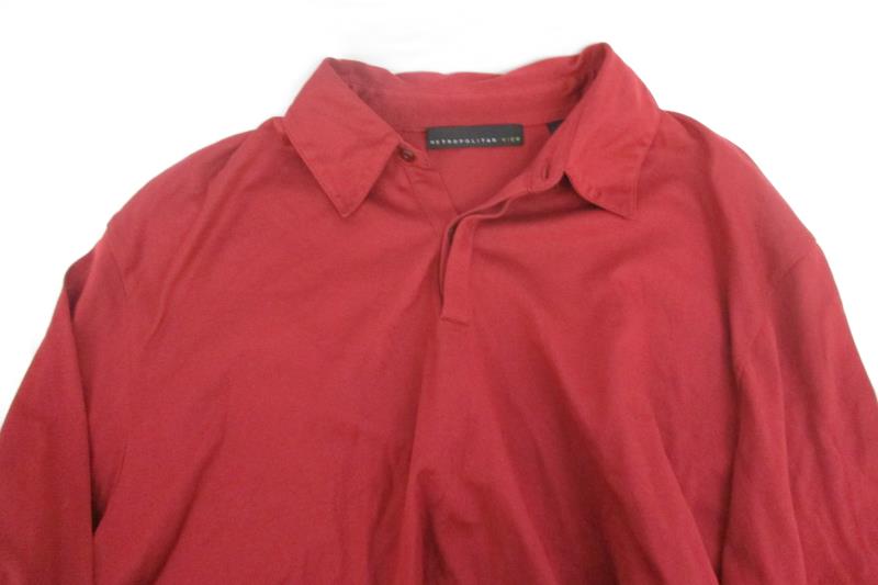 Metropolitan View Quarter Button Up Shirt Long Sleeve Red Cotton Men's Size XL