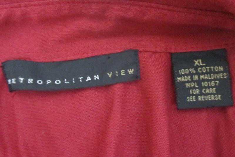 Metropolitan View Quarter Button Up Shirt Long Sleeve Red Cotton Men's Size XL