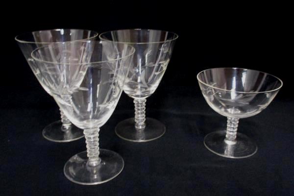 4 Replacement Etched Glass Floral Sorbet Cordial Champagne Stemware Crystal