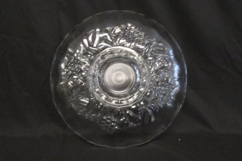 Vintage Clear Glass Footed Fruit Plate Cake Stand Fruit Design 12.5 Inch Round