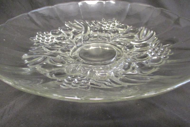 Vintage Clear Glass Footed Fruit Plate Cake Stand Fruit Design 12.5 Inch Round