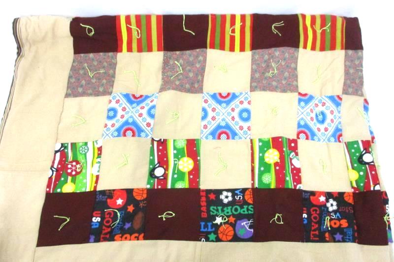 Handmade Patch Quilt Lap Travel 54 Inch X 67 Inch Sports Flowers, Stripes