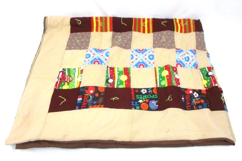Handmade Patch Quilt Lap Travel 54 Inch X 67 Inch Sports Flowers, Stripes