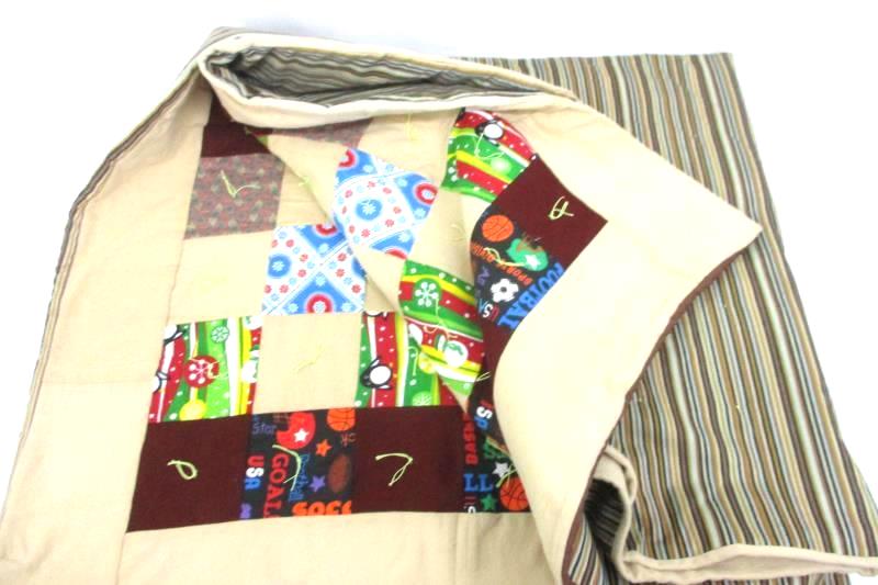 Handmade Patch Quilt Lap Travel 54 Inch X 67 Inch Sports Flowers, Stripes