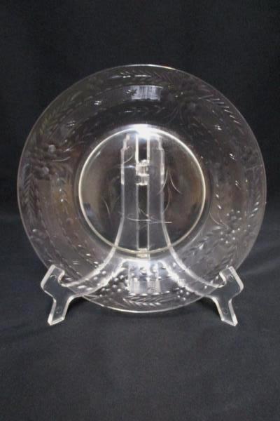 Lot of 2 Etched Glass Round Plate and Oval Handled Platter