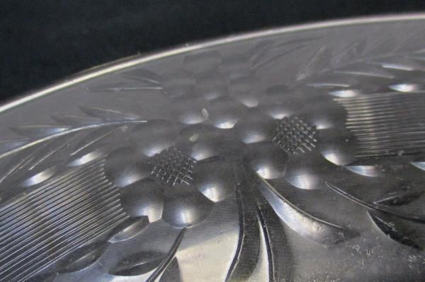 Lot of 2 Etched Glass Round Plate and Oval Handled Platter
