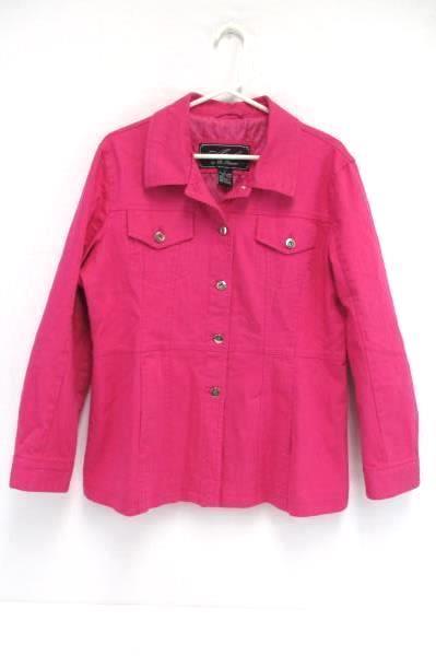 Atelier By B. Thomas Bright Pink Ramie Cotton Stretch Jacket Button Up Women's L