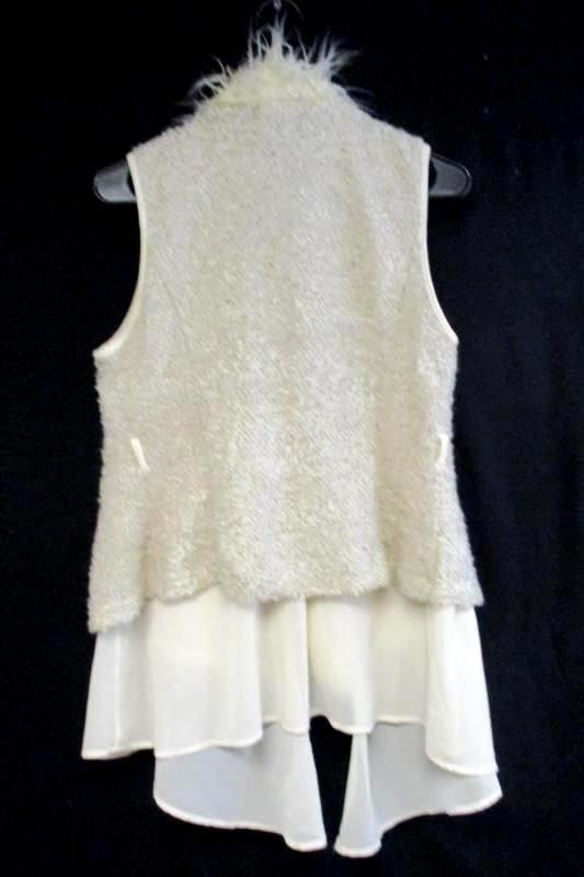 Papaya Women's Faux Fur Open Front Vest Sheer Ivory Acrylic Blend Sz M