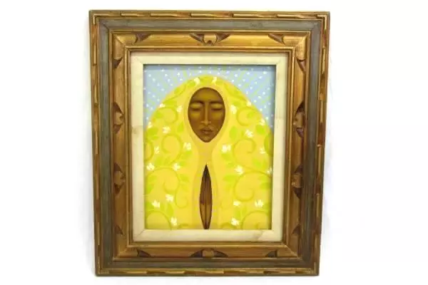 Bronze Brown Wood Framed Tamara Adams Yellow Madonna Canvas Print Portland OR