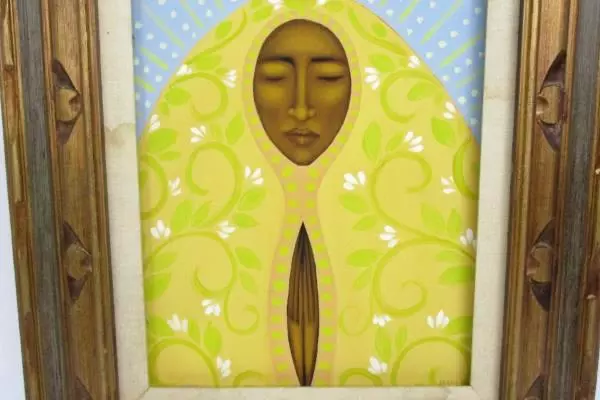Bronze Brown Wood Framed Tamara Adams Yellow Madonna Canvas Print Portland OR