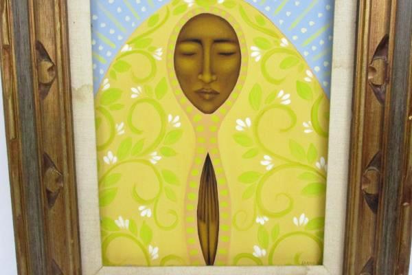 Bronze Brown Wood Framed Tamara Adams Yellow Madonna Canvas Print Portland OR