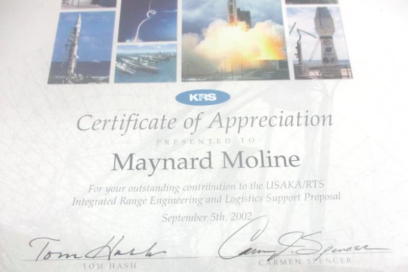 Framed Certificate of Appreciation From Bechtel KRS And Lockheed Martin Signed
