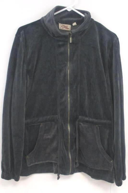 Vintage Cotton Women's Full Zip Gray Velvet Casual Jacket Drawstring Waist Sz L