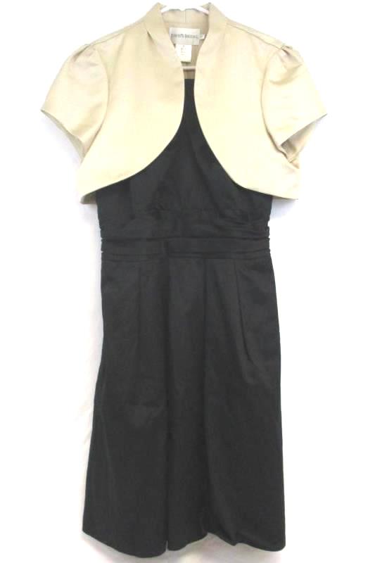 David's Bridal Black Short Y Neck Dress with Gold Cropped Jacket Women's Size 10