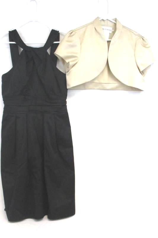 David's Bridal Black Short Y Neck Dress with Gold Cropped Jacket Women's Size 10