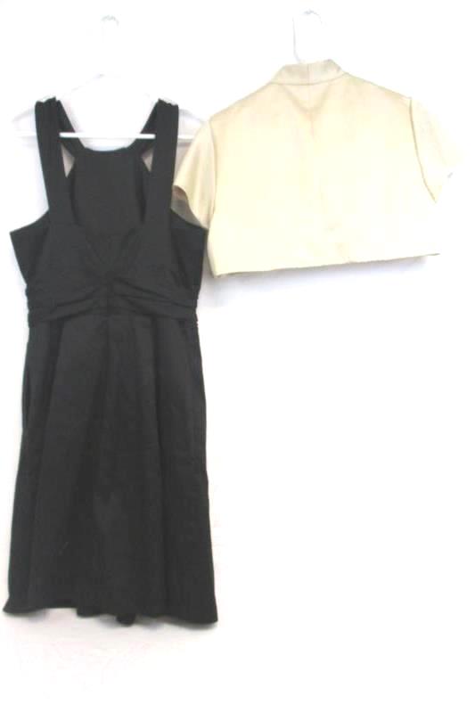 David's Bridal Black Short Y Neck Dress with Gold Cropped Jacket Women's Size 10
