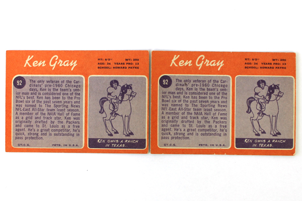 Lot of 2- 1970 Topps Ken Gray #92 Guard Cardinals Football Cards