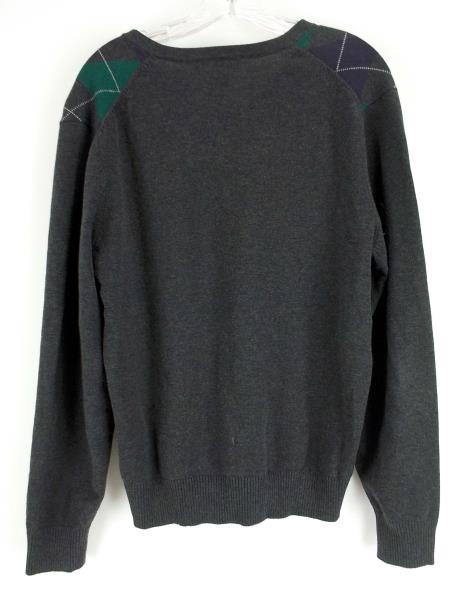LAND'S END V-Neck Argyle Sweater Gray Blue Green 100% Cotton Mens MEDIUM (38-40)
