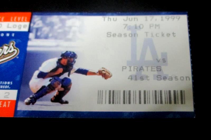 1999 ETM Ticket Stub Dodgers vs Pirates 41st Season Loge Seat